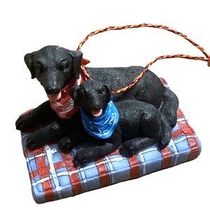 Black Labs Lounging Ornament 2009 2"x3" Polystone Hand Painted